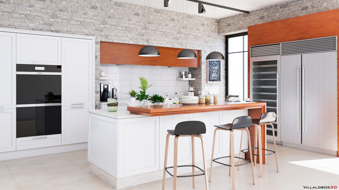 Render 3D Cocina Moderna Villalobos 3D