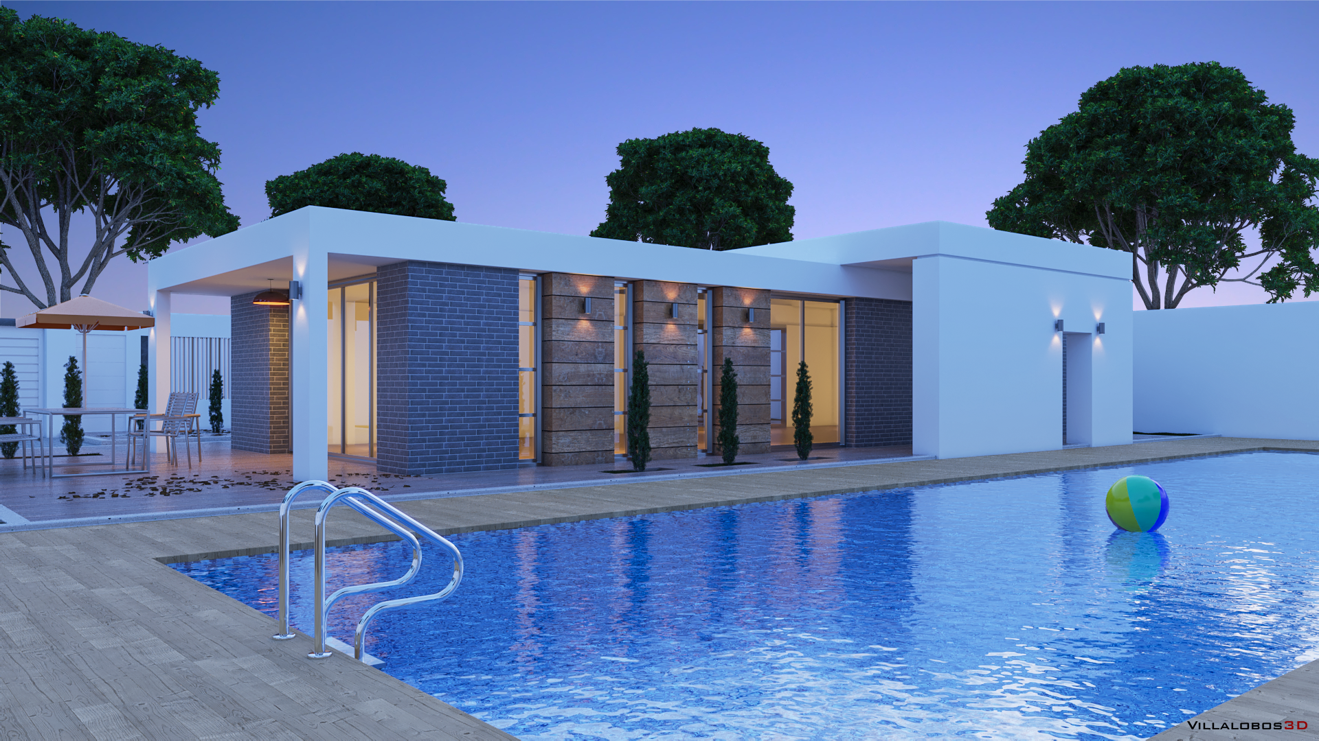 Render Exterior Iluminación Crepuscular Villalobos 3D